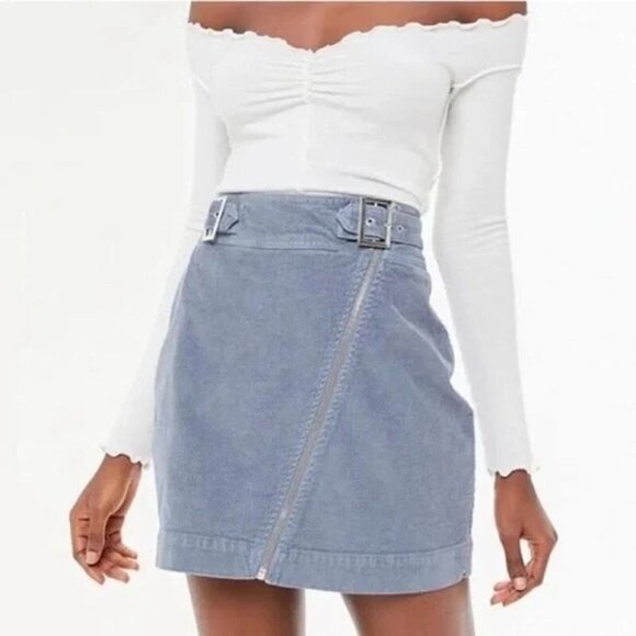 Urban Outfitters Women S Harmony Corduroy Asymmetric Zip Buckle Moto Skirt Blue - Picture 1 of 5